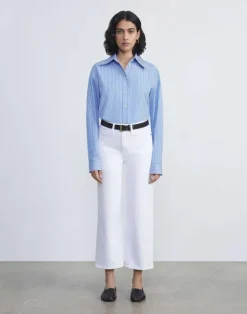 New Lafayette 148 New York L148 Denim Wyckoff Wide-Leg Cropped Jean Washed Plaster