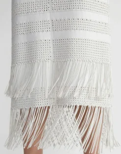 New Lafayette 148 New York Lambskin Leather Hand Basketweave Fringed Skirt White