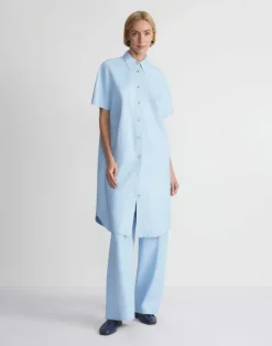Hot Lafayette 148 New York Lambskin Leather Tunic Shirt Ice Water