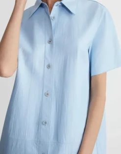 Hot Lafayette 148 New York Lambskin Leather Tunic Shirt Ice Water