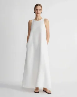 Lafayette 148 New York Linen A-Line Maxi Dress White