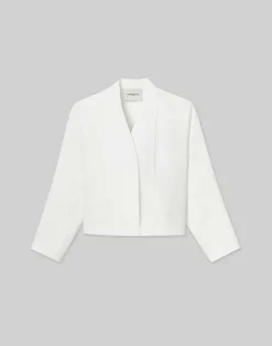 Discount Lafayette 148 New York Linen Collarless Open Front Jacket White