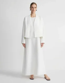 Discount Lafayette 148 New York Linen Collarless Open Front Jacket White