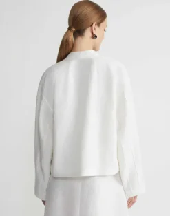 Discount Lafayette 148 New York Linen Collarless Open Front Jacket White
