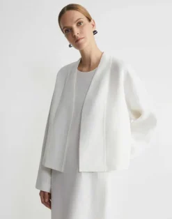 Discount Lafayette 148 New York Linen Collarless Open Front Jacket White