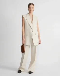 Discount Lafayette 148 New York Linen Peak Lapel Longline Vest Pebble