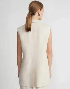 Discount Lafayette 148 New York Linen Peak Lapel Longline Vest Pebble