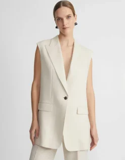 Discount Lafayette 148 New York Linen Peak Lapel Longline Vest Pebble
