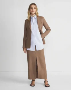 New Lafayette 148 New York Linen Slit Front Maxi Skirt Deep Acorn