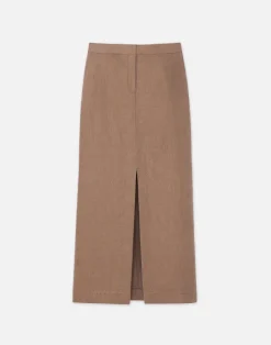 New Lafayette 148 New York Linen Slit Front Maxi Skirt Deep Acorn