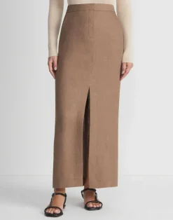 New Lafayette 148 New York Linen Slit Front Maxi Skirt Deep Acorn