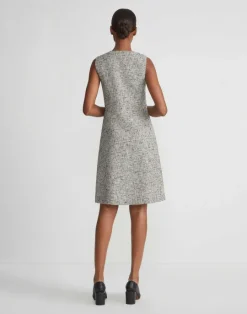 Online Lafayette 148 New York Linen-Cotton Boucl Tweed Buttoned Dress Black Multi