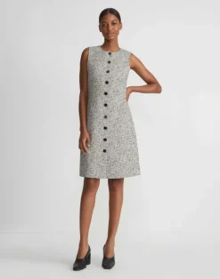 Online Lafayette 148 New York Linen-Cotton Boucl Tweed Buttoned Dress Black Multi