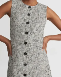 Online Lafayette 148 New York Linen-Cotton Boucl Tweed Buttoned Dress Black Multi