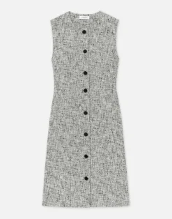 Online Lafayette 148 New York Linen-Cotton Boucl Tweed Buttoned Dress Black Multi