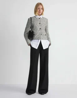 Best Lafayette 148 New York Linen-Cotton Boucl Tweed Collarless Buttoned Jacket Black Multi