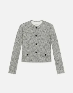 Best Lafayette 148 New York Linen-Cotton Boucl Tweed Collarless Buttoned Jacket Black Multi