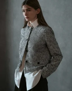 Best Lafayette 148 New York Linen-Cotton Boucl Tweed Collarless Buttoned Jacket Black Multi