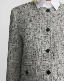 Best Lafayette 148 New York Linen-Cotton Boucl Tweed Collarless Buttoned Jacket Black Multi