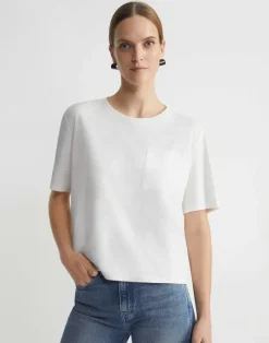 Outlet Lafayette 148 New York Linen-Cotton Jersey Pocket T-Shirt White