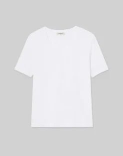 New Lafayette 148 New York Linen-Cotton Jersey V-Neck Tee Taupe