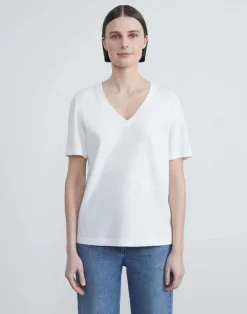 New Lafayette 148 New York Linen-Cotton Jersey V-Neck Tee Taupe
