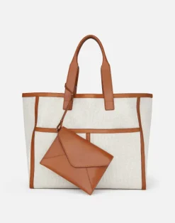 New Lafayette 148 New York Linen-Hemp Garden L Tote Pebble Multi