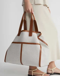 New Lafayette 148 New York Linen-Hemp Garden L Tote Pebble Multi