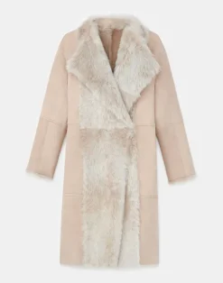 Clearance Lafayette 148 New York Long Hair Shearling Reversible Oversized Coat Dune