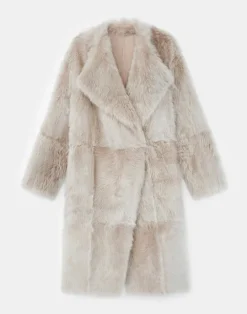 Clearance Lafayette 148 New York Long Hair Shearling Reversible Oversized Coat Dune