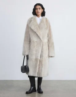 Clearance Lafayette 148 New York Long Hair Shearling Reversible Oversized Coat Dune