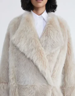 Clearance Lafayette 148 New York Long Hair Shearling Reversible Oversized Coat Dune