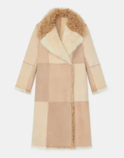 Lafayette 148 New York Long Hair Shearling Reversible Double-Breasted Overcoat Rye