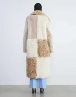 Lafayette 148 New York Long Hair Shearling Reversible Double-Breasted Overcoat Rye