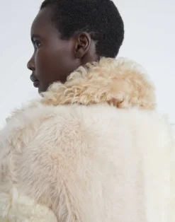 Lafayette 148 New York Long Hair Shearling Reversible Double-Breasted Overcoat Rye
