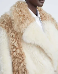 Lafayette 148 New York Long Hair Shearling Reversible Double-Breasted Overcoat Rye