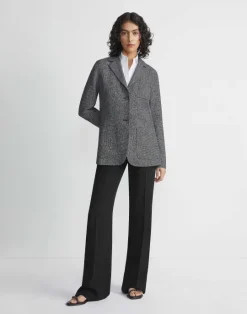 Outlet Lafayette 148 New York Marled Linen Basketweave Three Pocket Blazer Black Multi