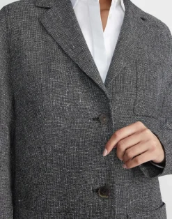 Outlet Lafayette 148 New York Marled Linen Basketweave Three Pocket Blazer Black Multi