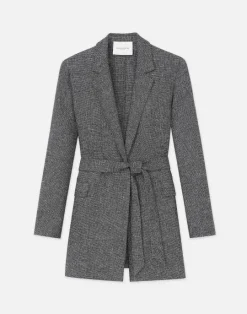 Lafayette 148 New York Marled Linen Basketweave Belted Blazer Black Multi