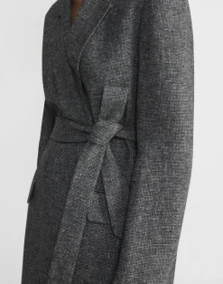 Lafayette 148 New York Marled Linen Basketweave Belted Blazer Black Multi