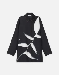 Clearance Lafayette 148 New York Martha Madigan X L148 Print Silk Twill Oversized Blouse Black Multi