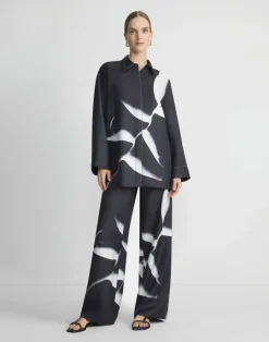 Clearance Lafayette 148 New York Martha Madigan X L148 Print Silk Twill Oversized Blouse Black Multi