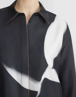Clearance Lafayette 148 New York Martha Madigan X L148 Print Silk Twill Oversized Blouse Black Multi