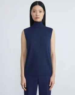 Online Lafayette 148 New York Matte Crepe Sleeveless Turtleneck Sweater Black