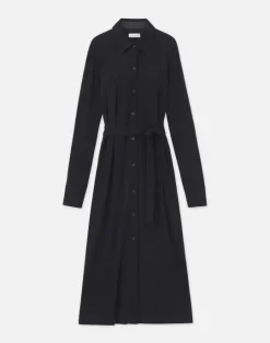 Online Lafayette 148 New York Matte Jersey Belted Shirtdress Black