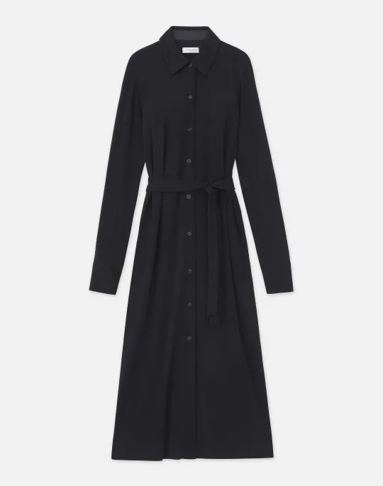 Online Lafayette 148 New York Matte Jersey Belted Shirtdress Black