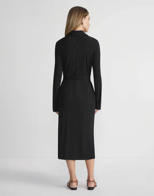 Online Lafayette 148 New York Matte Jersey Belted Shirtdress Black