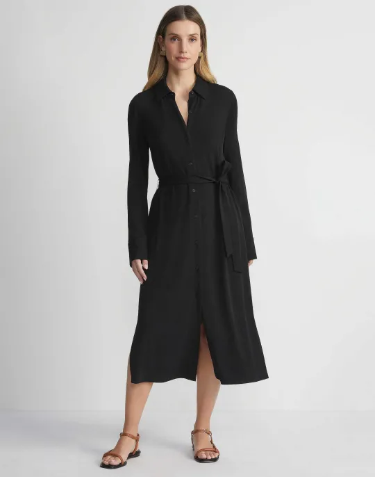 Online Lafayette 148 New York Matte Jersey Belted Shirtdress Black