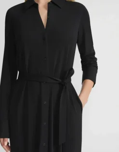 Online Lafayette 148 New York Matte Jersey Belted Shirtdress Black