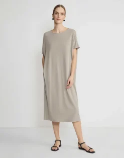 New Lafayette 148 New York Matte Jersey Tapered T-Shirt Dress Smoked Taupe